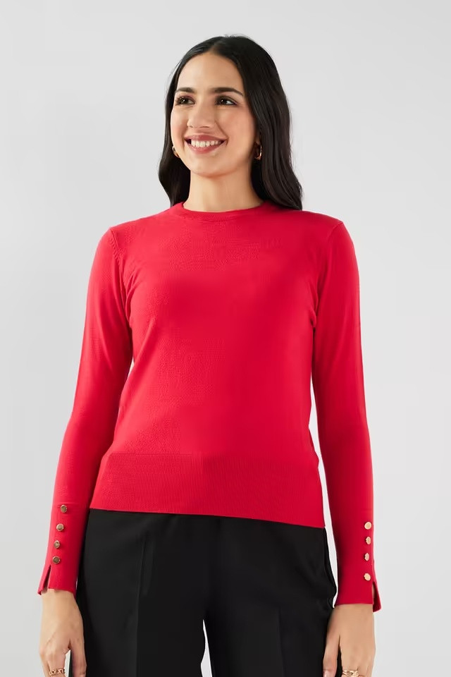 Solid Blended Fabric Regular Fit Women's Sweater