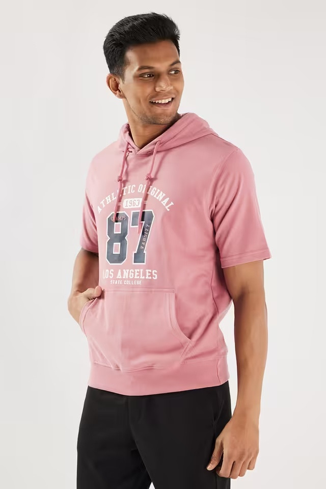 Pink Cotton Blend Regular Fit Men's Sweatshirt