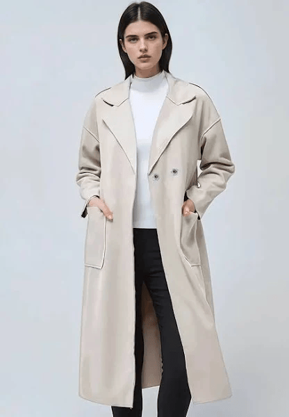 Beige Solid Camp Neck Coat